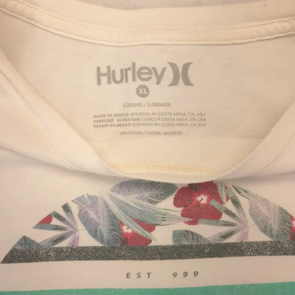 Hurley Casual Crew Neck Short Sleeve Graphic T-Shirt Mens Size XL White